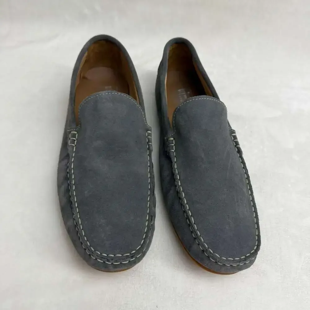 Vincenti Men's Gray Suede Contrast Stitching Loafers Sz 44 US 10.5